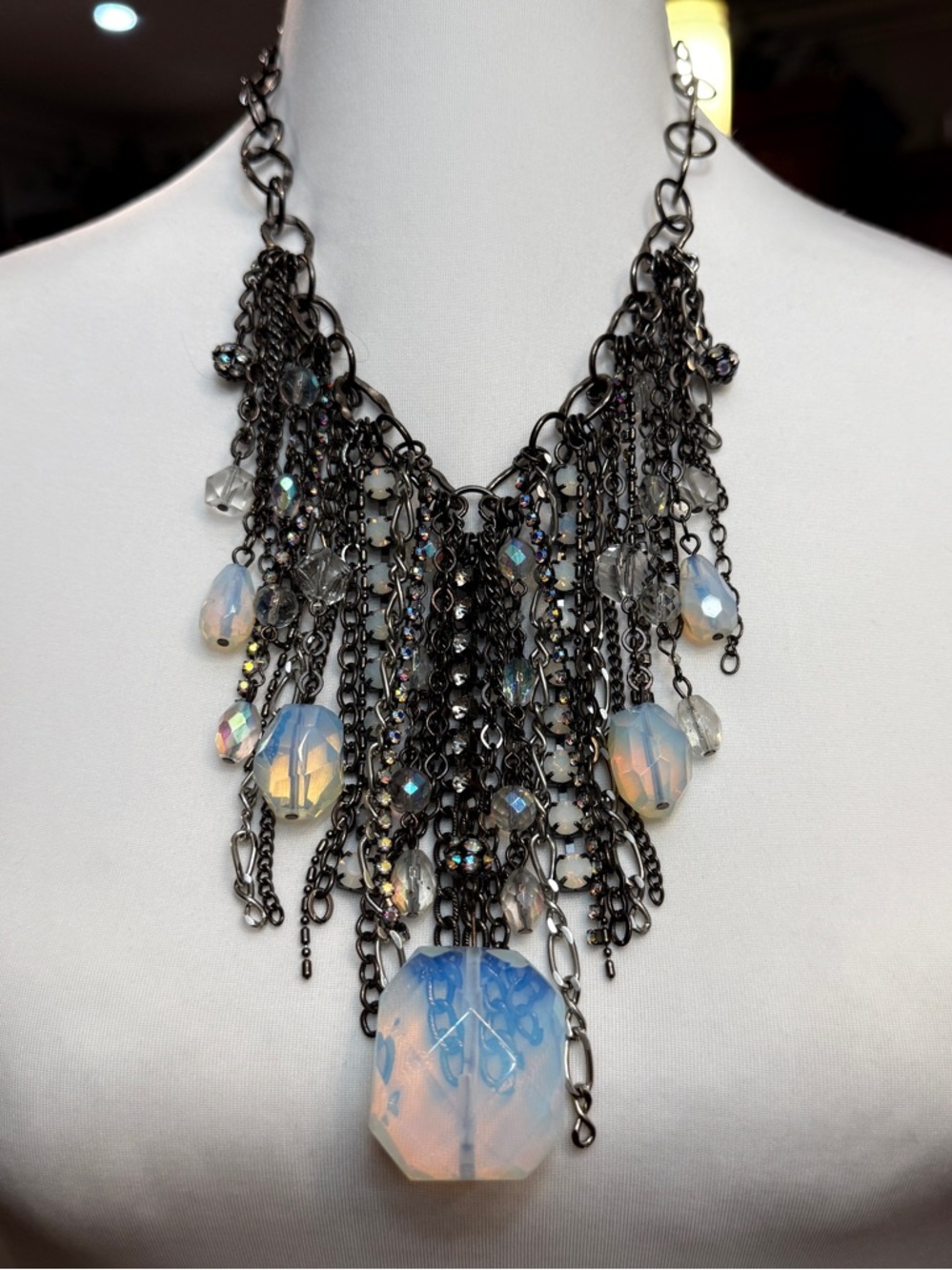 Chico's Gunmetal Iridescent Waterfall Bib Necklace